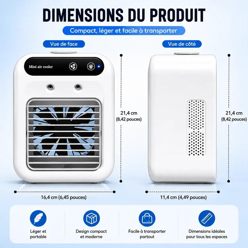Rafraîchisseur d’Air Portable Rechargeable USB avec Brumisation 500 ml