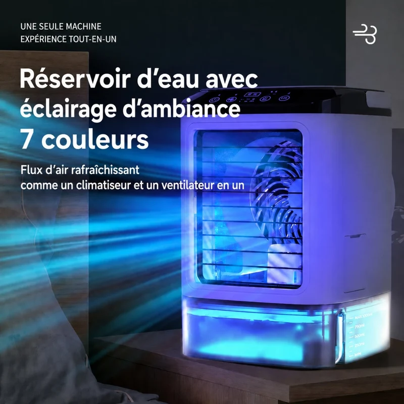 Mini Rafraîchisseur d’Air USB avec Fonction Humidification et 3 Vitesses