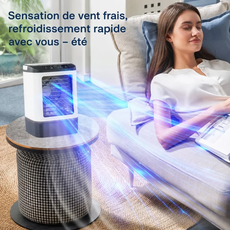 Mini Rafraîchisseur d’Air USB avec Fonction Humidification et 3 Vitesses