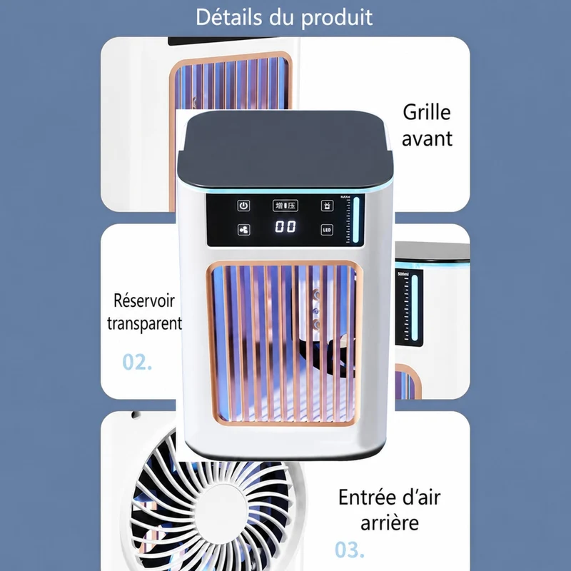 Rafraîchisseur d’Air USB Compact avec Brumisation et 3 Vitesses