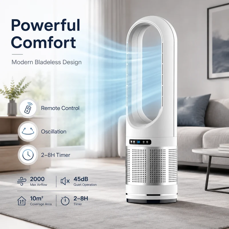 Ventilateur Colonne Sans Pales avec Télécommande et Oscillation