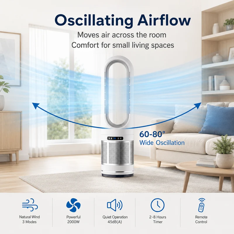 Ventilateur Colonne Sans Pales avec Télécommande et Oscillation