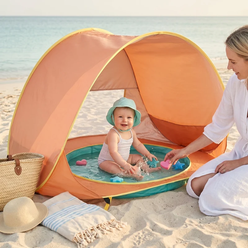 Tente de Plage Bébé avec Piscine Intégrée et Protection Solaire UPF 50+