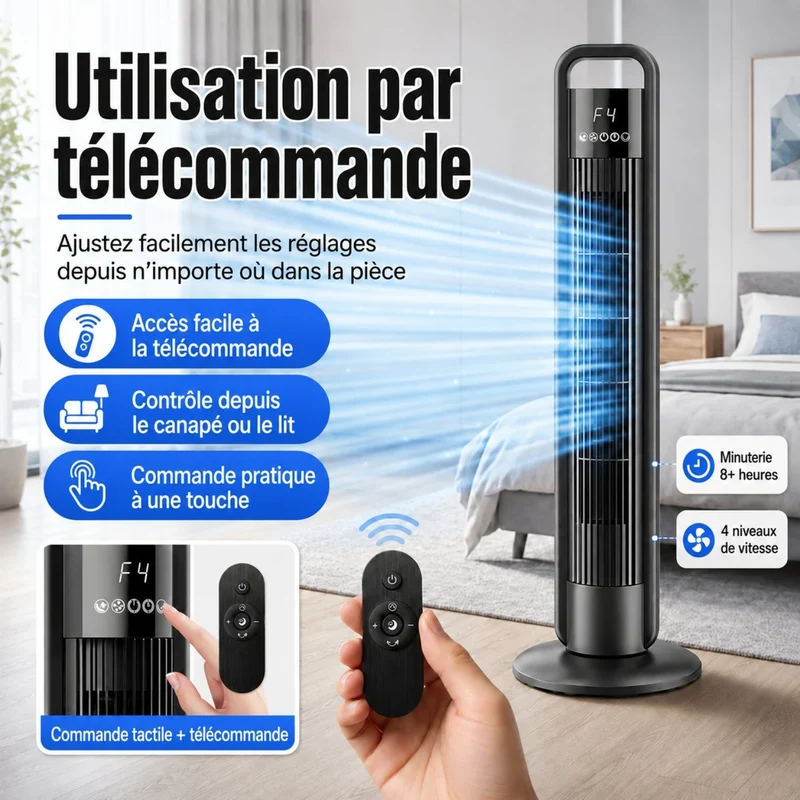 Ventilateur Colonne avec Télécommande, Oscillation et 4 Vitesses