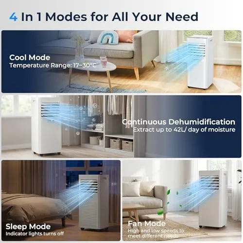 Climatiseur Mobile 3-en-1 9000 BTU pour Petites Pièces et Chambres