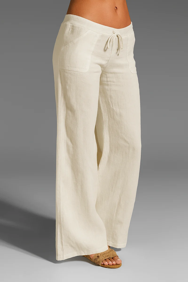 Pantalon femme lin coupe large élastique