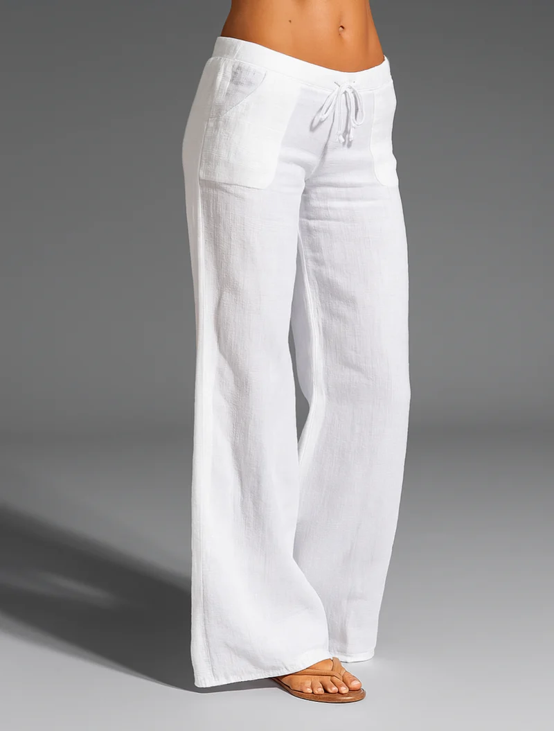 Pantalon femme lin coupe large élastique