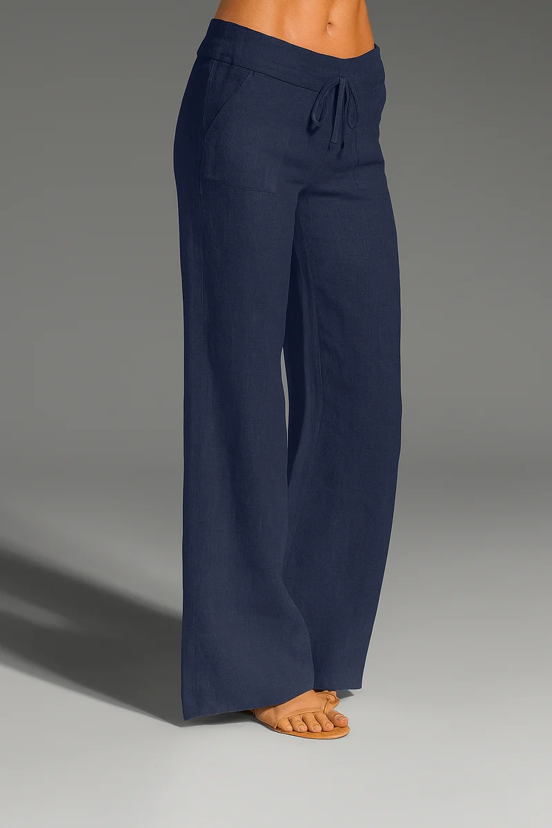 Pantalon femme lin coupe large élastique
