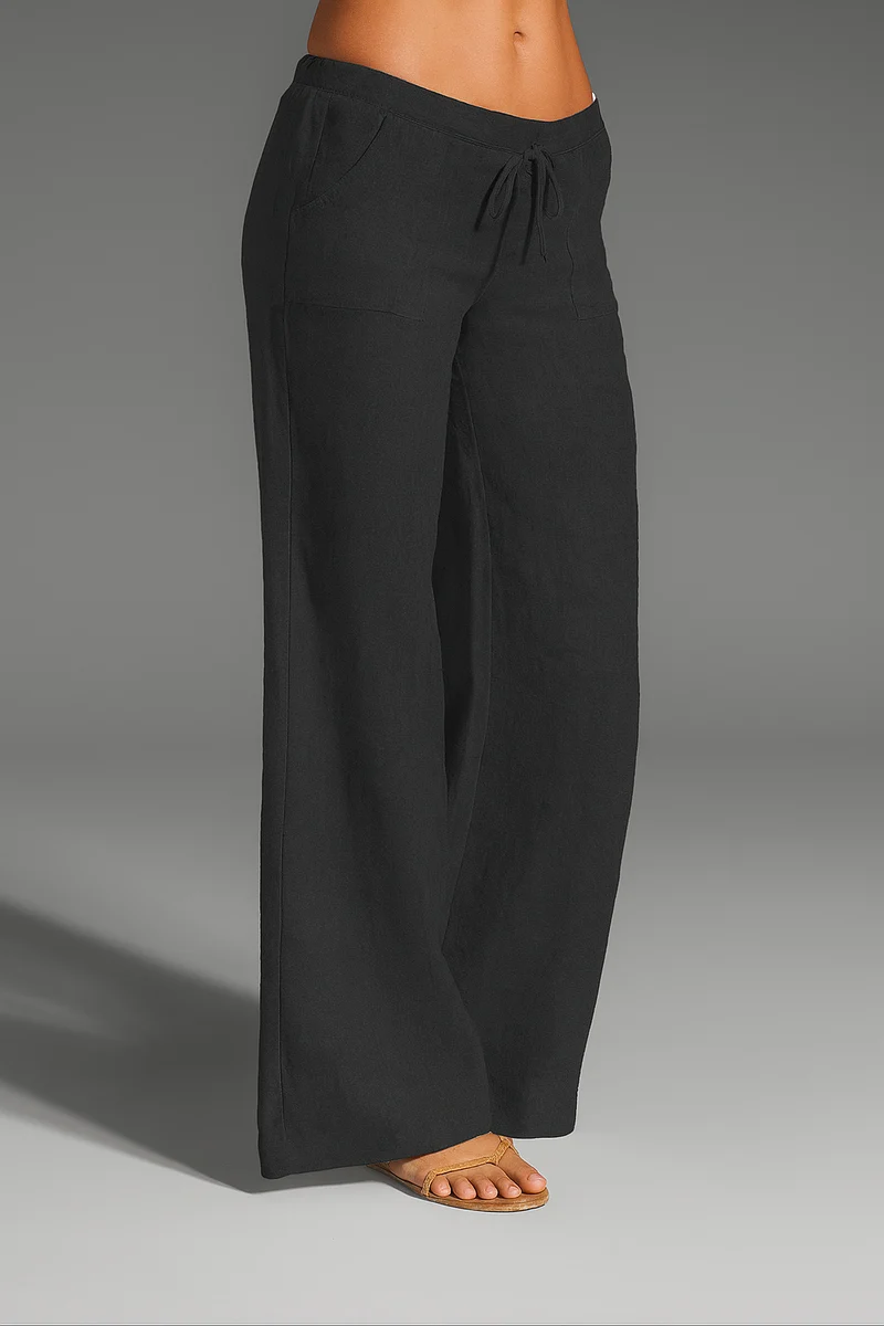 Pantalon femme lin coupe large élastique