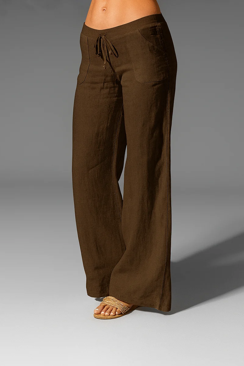 Pantalon femme lin coupe large élastique