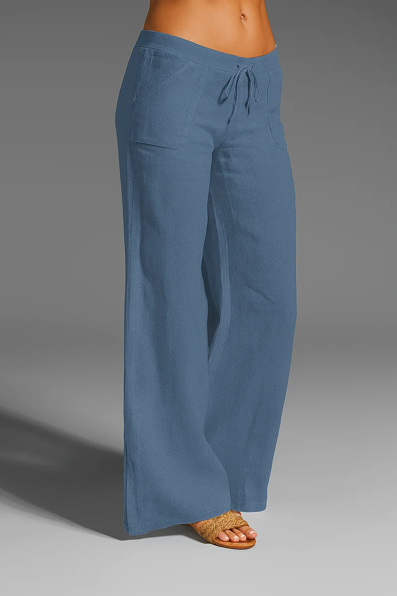 Pantalon femme lin coupe large élastique