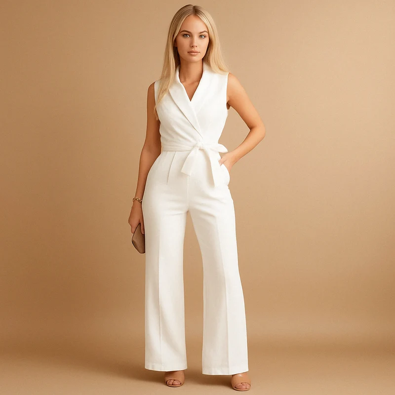 Combinaison longue femme style tailleur fluide