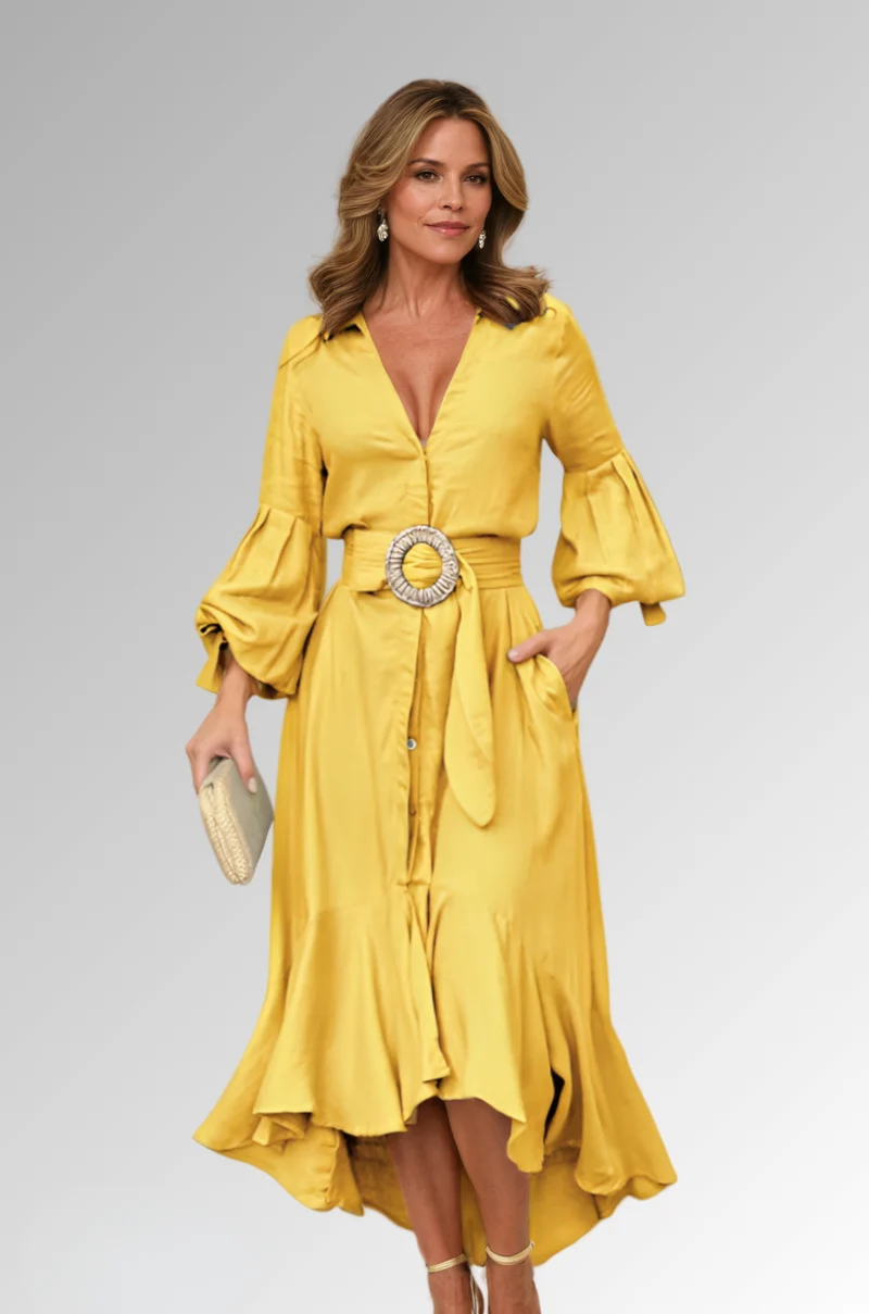 Robe mi-longue femme mélange coton coupe décontractée