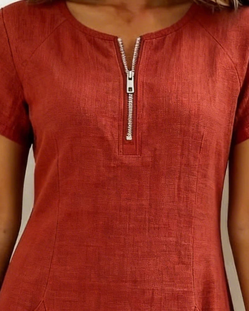 Robe Femme Lin Col Zippé Coupe A