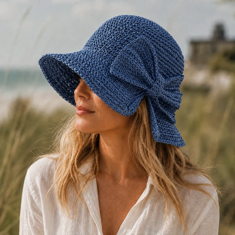 Chapeau de soleil bucket hat pour femme - grand nœud souple - voyage mode