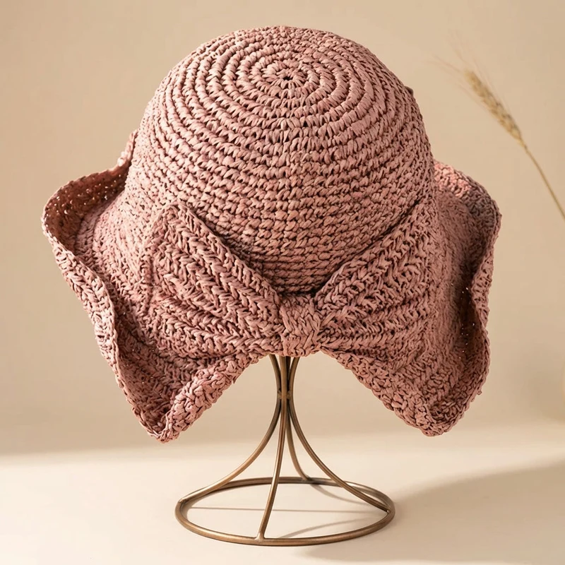 Chapeau de soleil pour femme - grand bord avec nœud - accessoire piscine