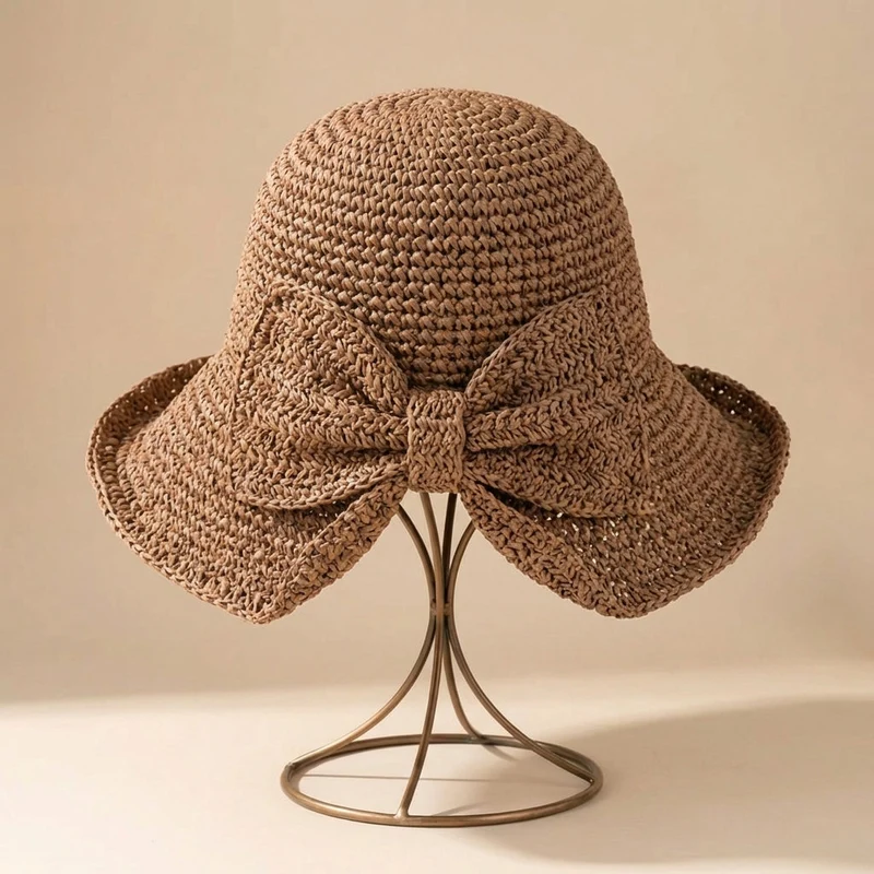Chapeau de soleil pour femme - grand bord avec nœud - accessoire piscine