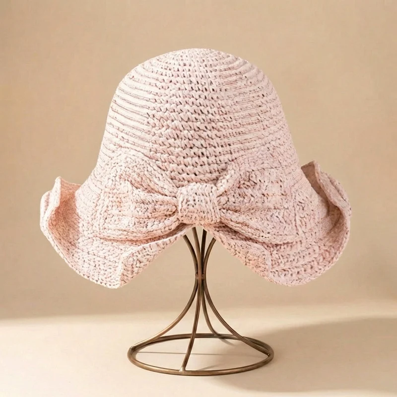 Chapeau de soleil pour femme - grand bord avec nœud - accessoire piscine