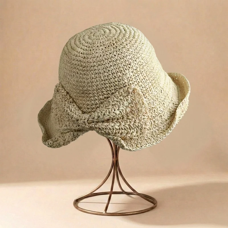 Chapeau de soleil pour femme - grand bord avec nœud - accessoire piscine