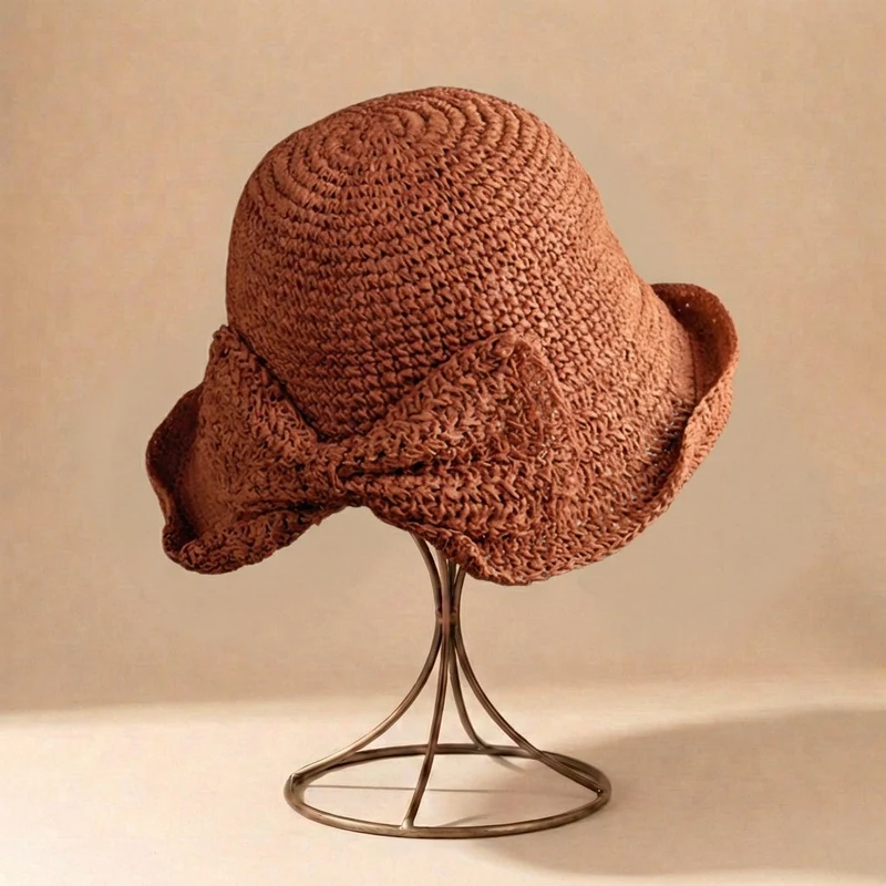 Chapeau de soleil pour femme - grand bord avec nœud - accessoire piscine