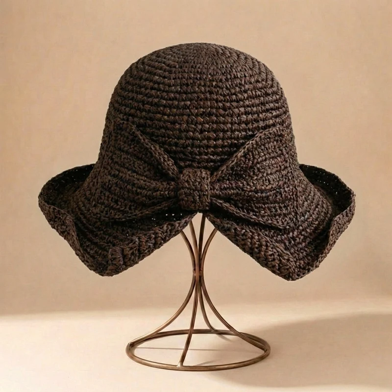 Chapeau de soleil pour femme - grand bord avec nœud - accessoire piscine