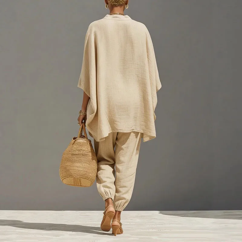 Ensemble deux pièces pour femme - pullover coupe ample - style bohème été