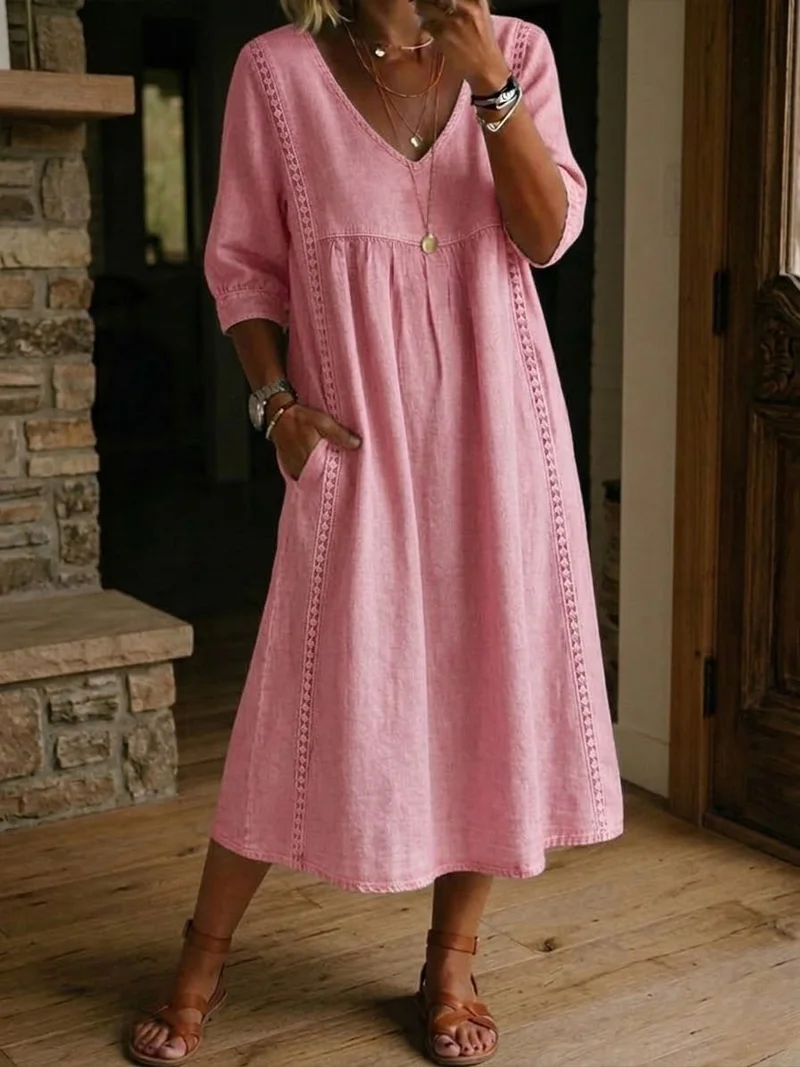 Robe maxi pour femme - style décontracté poches plaquées pour vacances