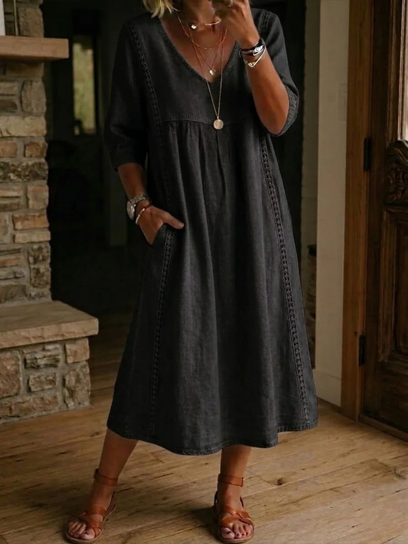 Robe maxi pour femme - style décontracté poches plaquées pour vacances