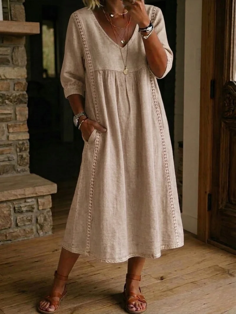 Robe maxi pour femme - style décontracté poches plaquées pour vacances