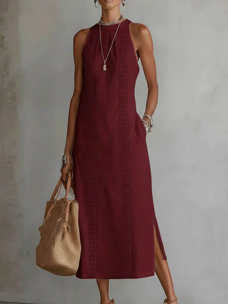 Robe mi-longue pour femme - style brodé coupe ample pour été