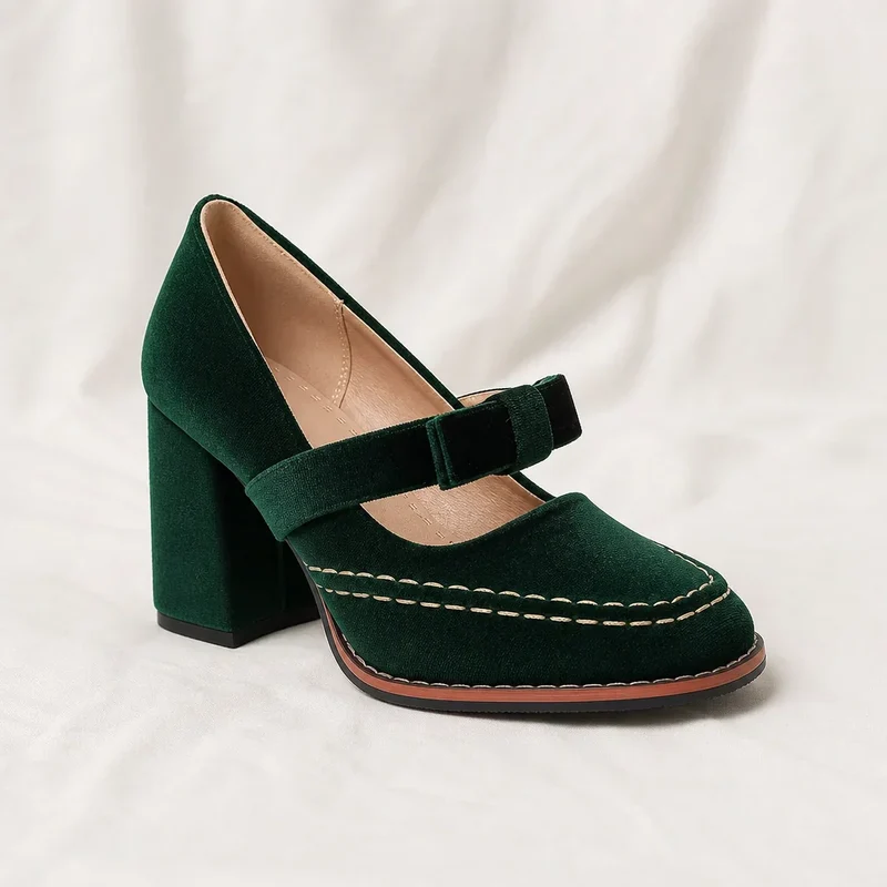 Mocassins en velours avec talon bloc pour femme élégante