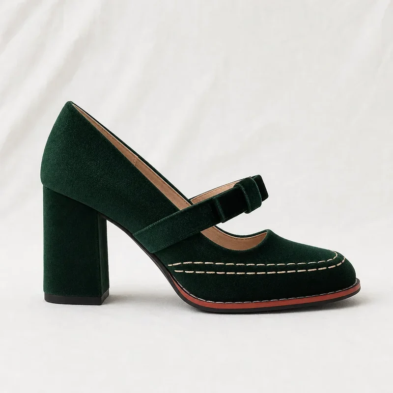 Mocassins en velours avec talon bloc pour femme élégante