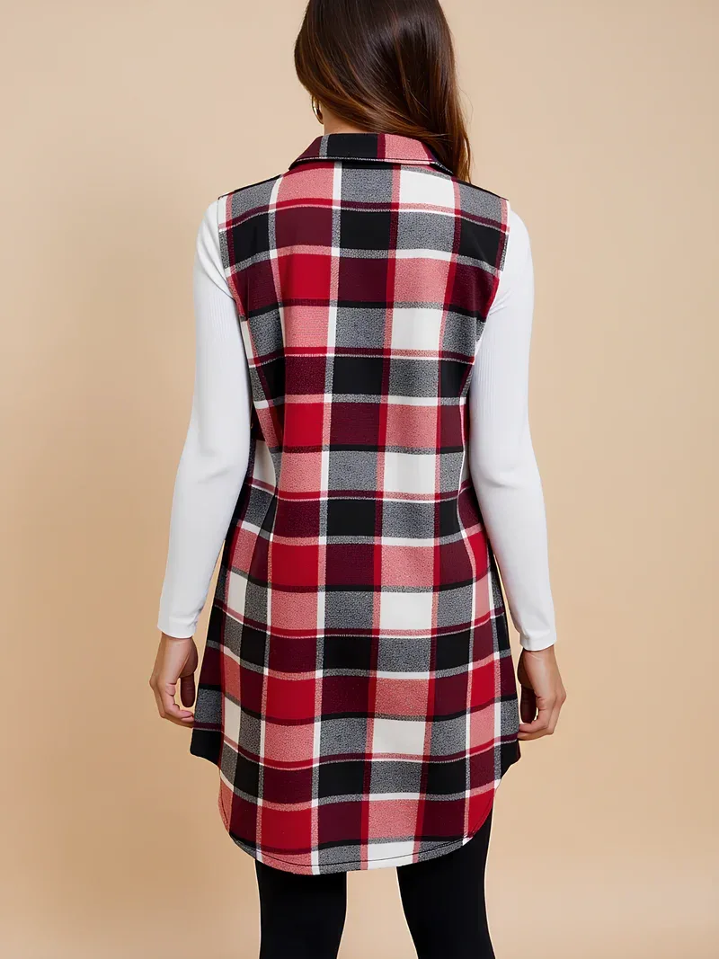Gilet de maternité sans manches à carreaux