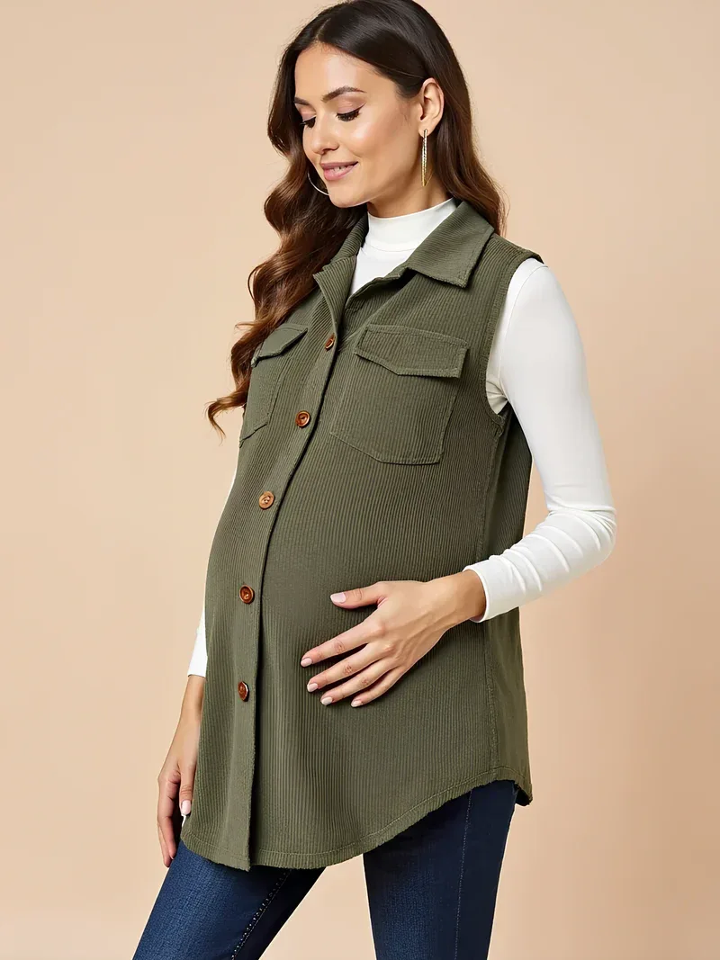 Gilet de maternité en velours côtelé boutonné