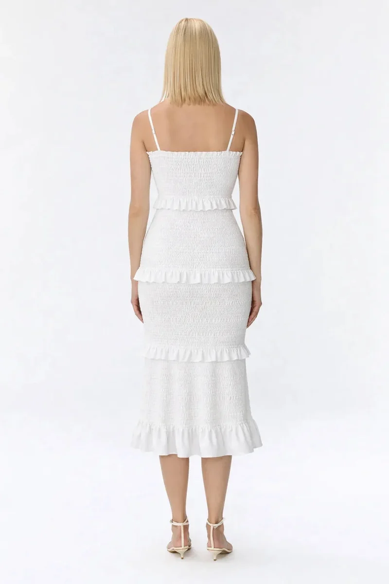 Robe maternité midi smockée à volants