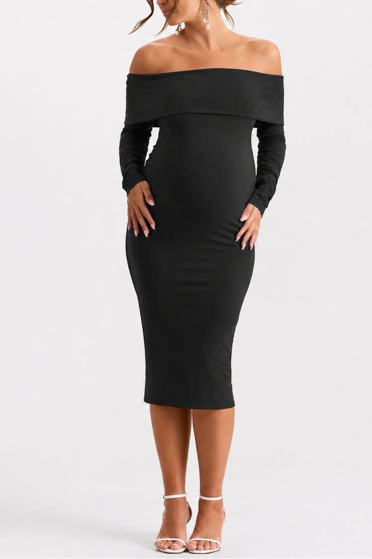 Robe maternité longue dos nu col bénitier chic