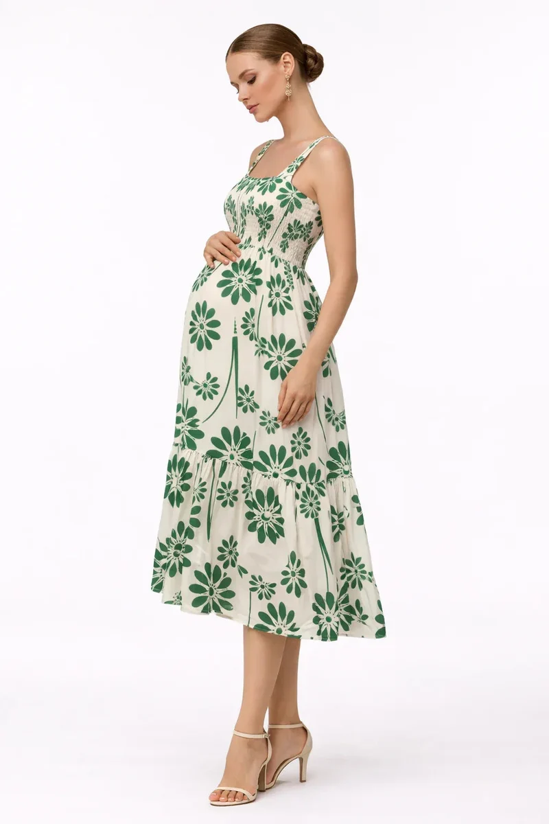 Robe grossesse midi fleurs dos smocké