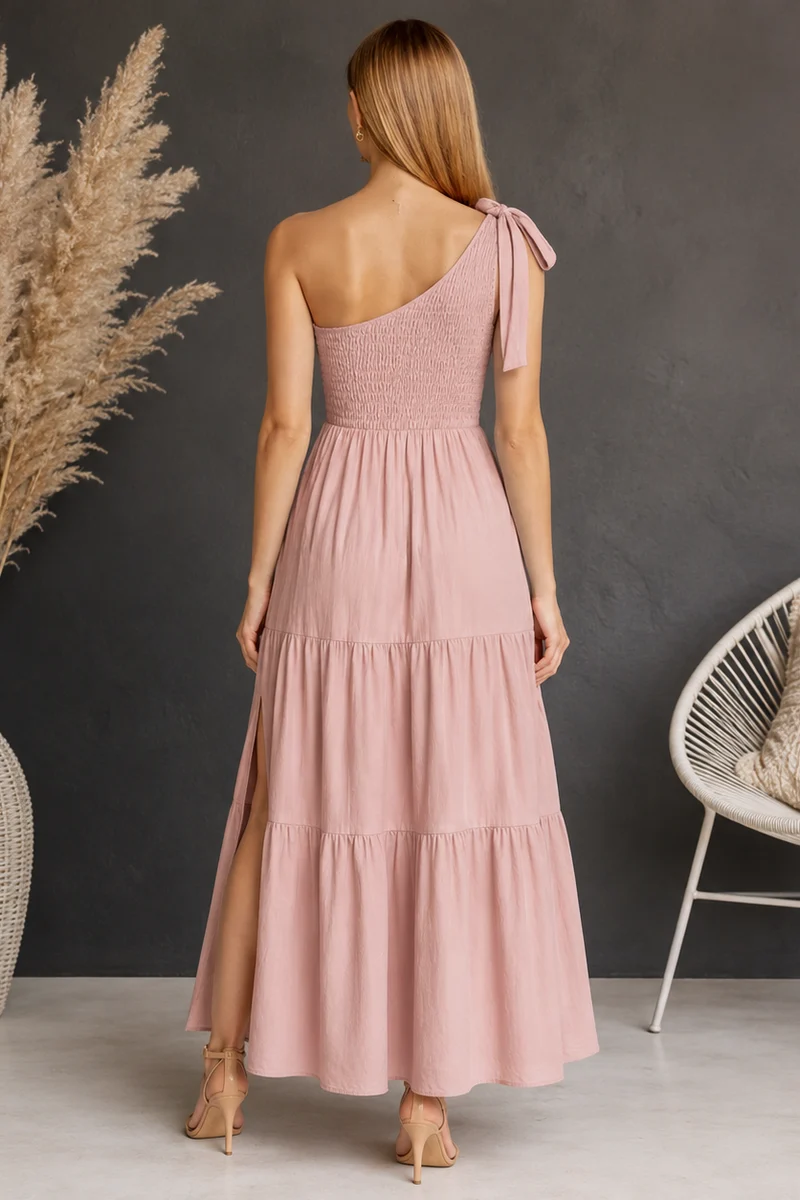 Robe grossesse longue asymétrique smockée
