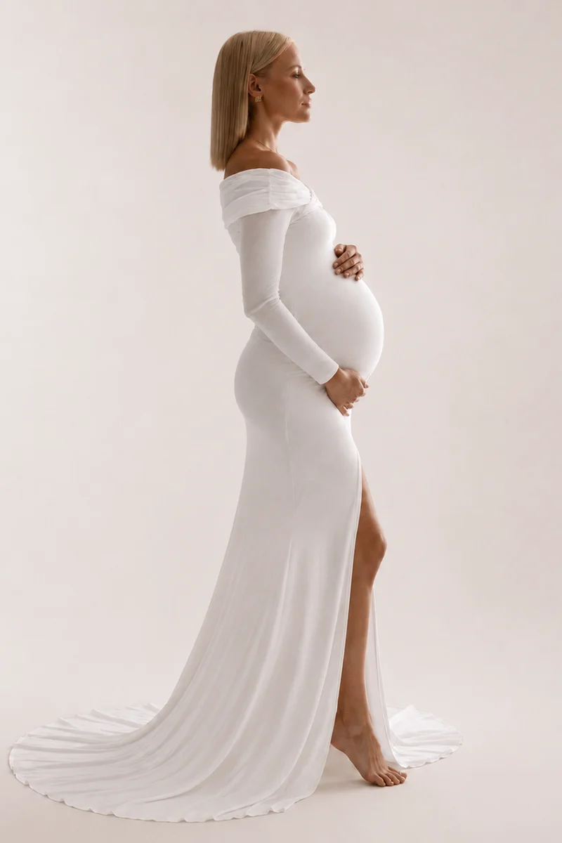 Robe grossesse longue coton épaulettes dénudées