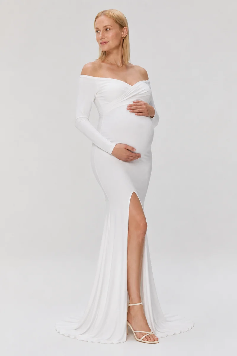 Robe grossesse longue coton épaulettes dénudées
