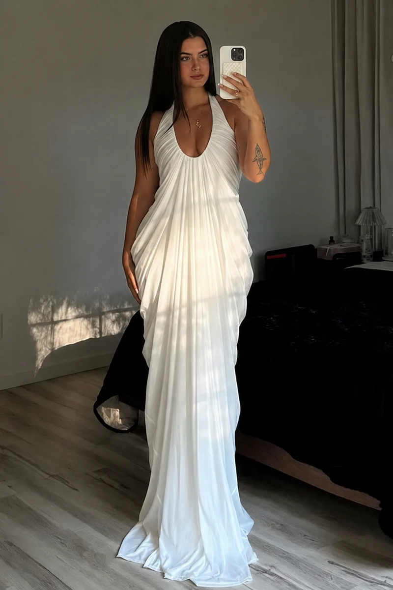 Robe grossesse longue dos nu plissée