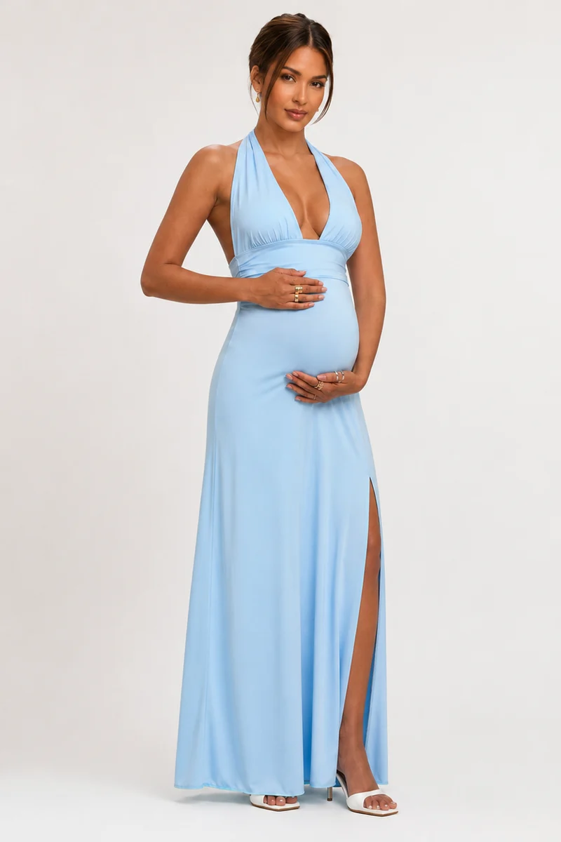 Robe maternité longue dos nu fendue