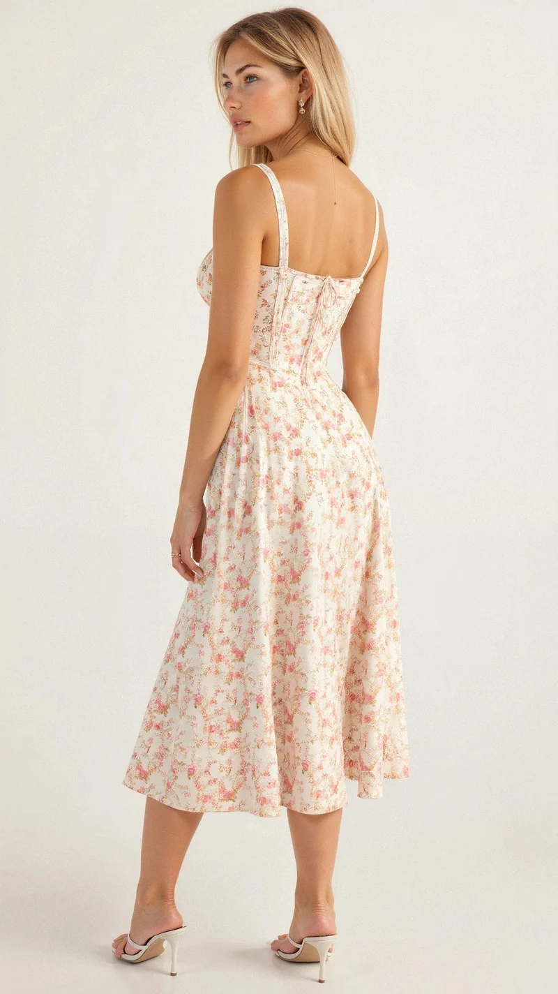 Robe Corset Midi Motif Floral