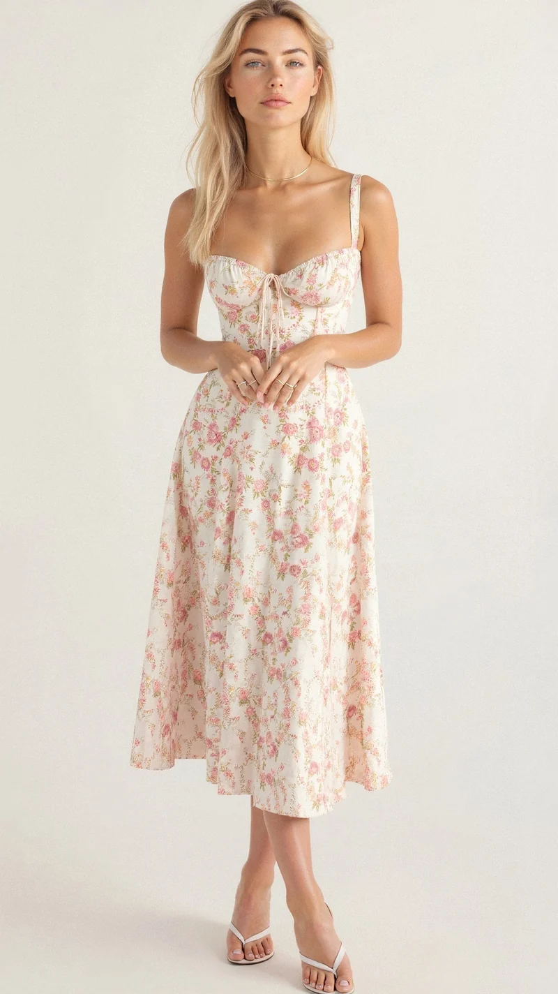 Robe Corset Midi Motif Floral