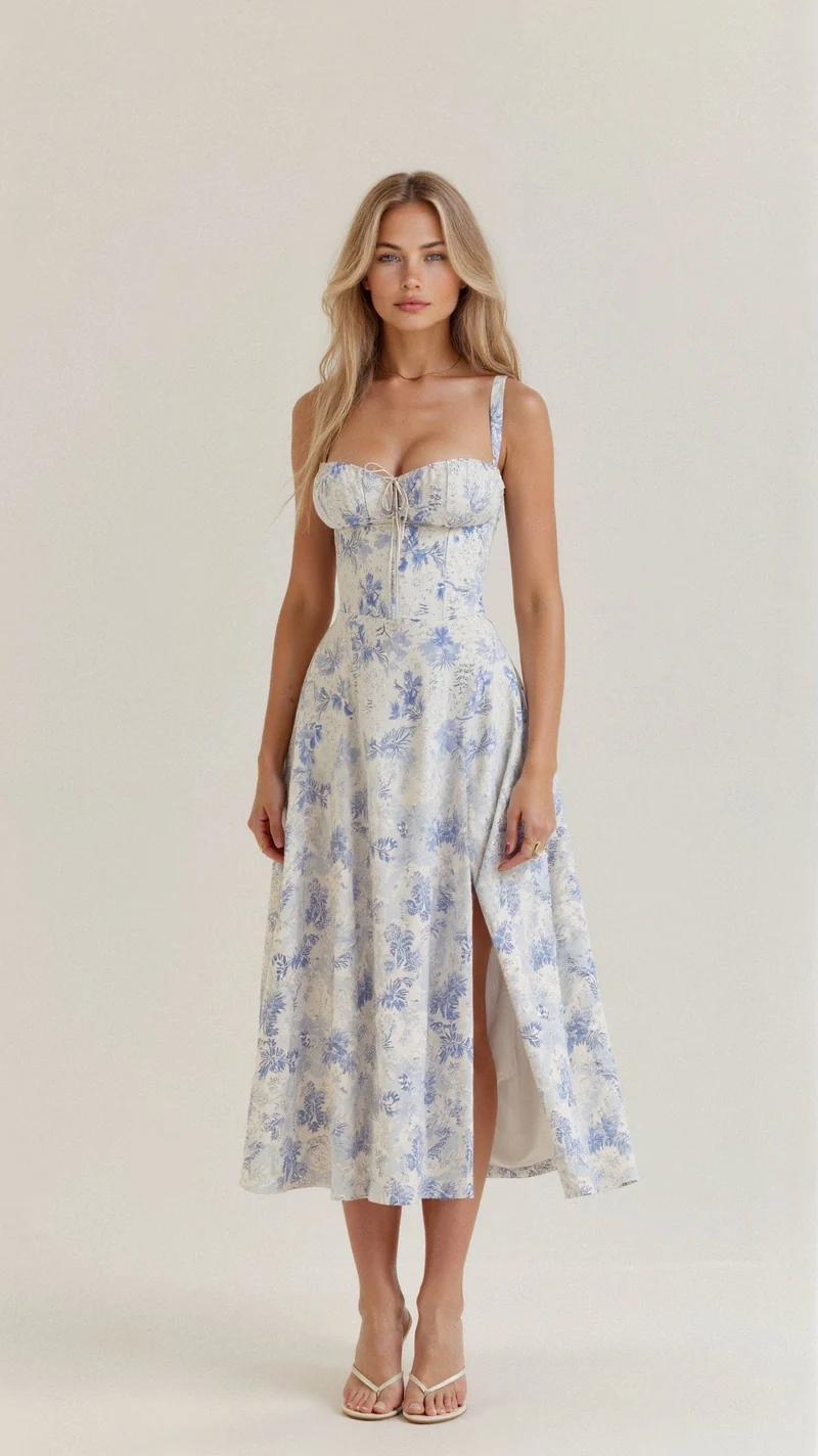 Robe Corset Midi Motif Floral