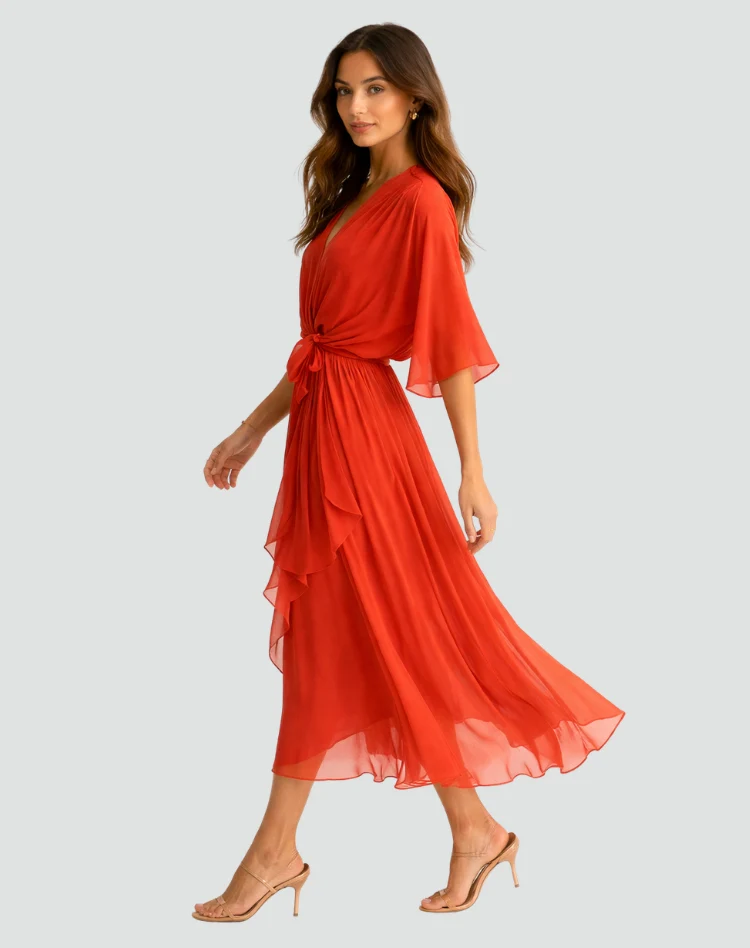 Robe Midi Fluide À Nouer