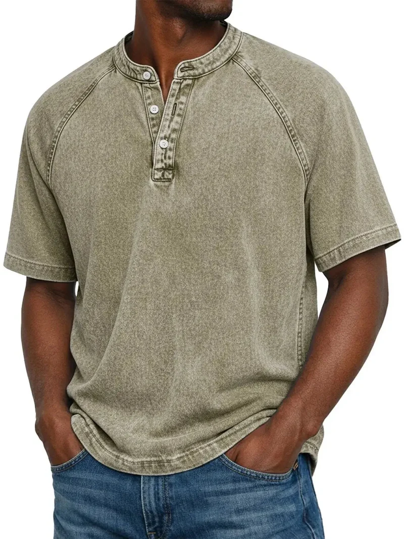 Haut homme col Henley manches courtes casual