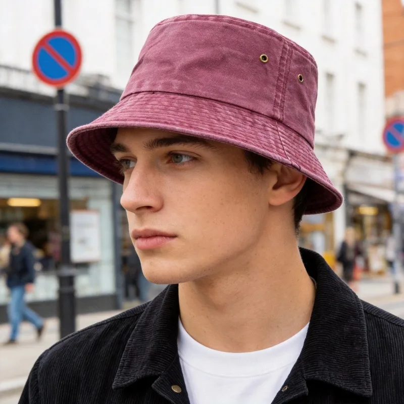 Bucket hat bob de soleil en coton lavé pour homme y femme plein air