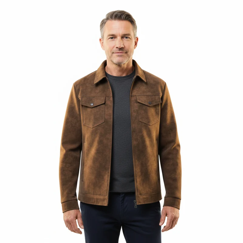 Veste en Cuir Rétro pour Homme avec Fermeture Éclair et Multiples Poches