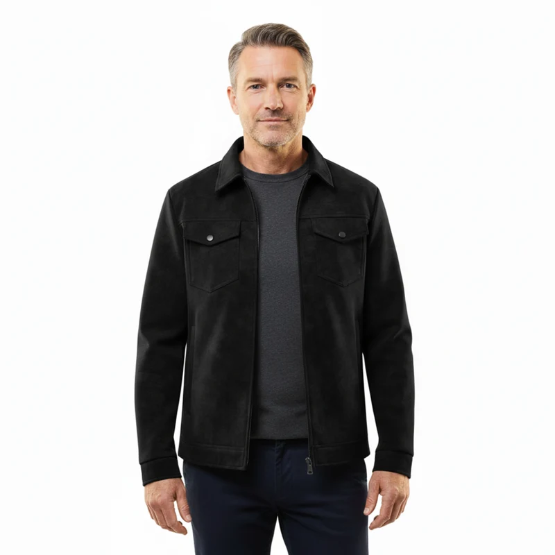 Veste en Cuir Rétro pour Homme avec Fermeture Éclair et Multiples Poches